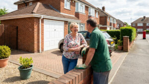 Talking to Neighbour in front of Garage Door