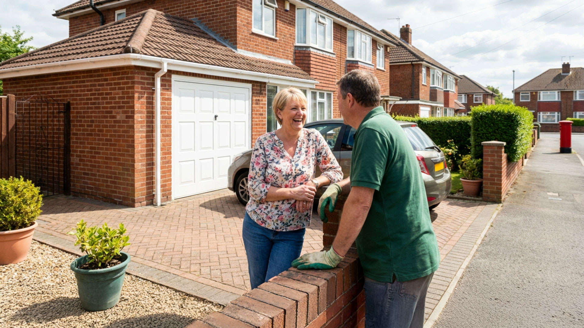 Talking to Neighbour in front of Garage Door