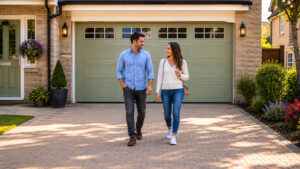 Garage doors for prefabricated concrete garages