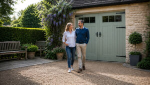 Mature Couple in front of Classic Garage Door